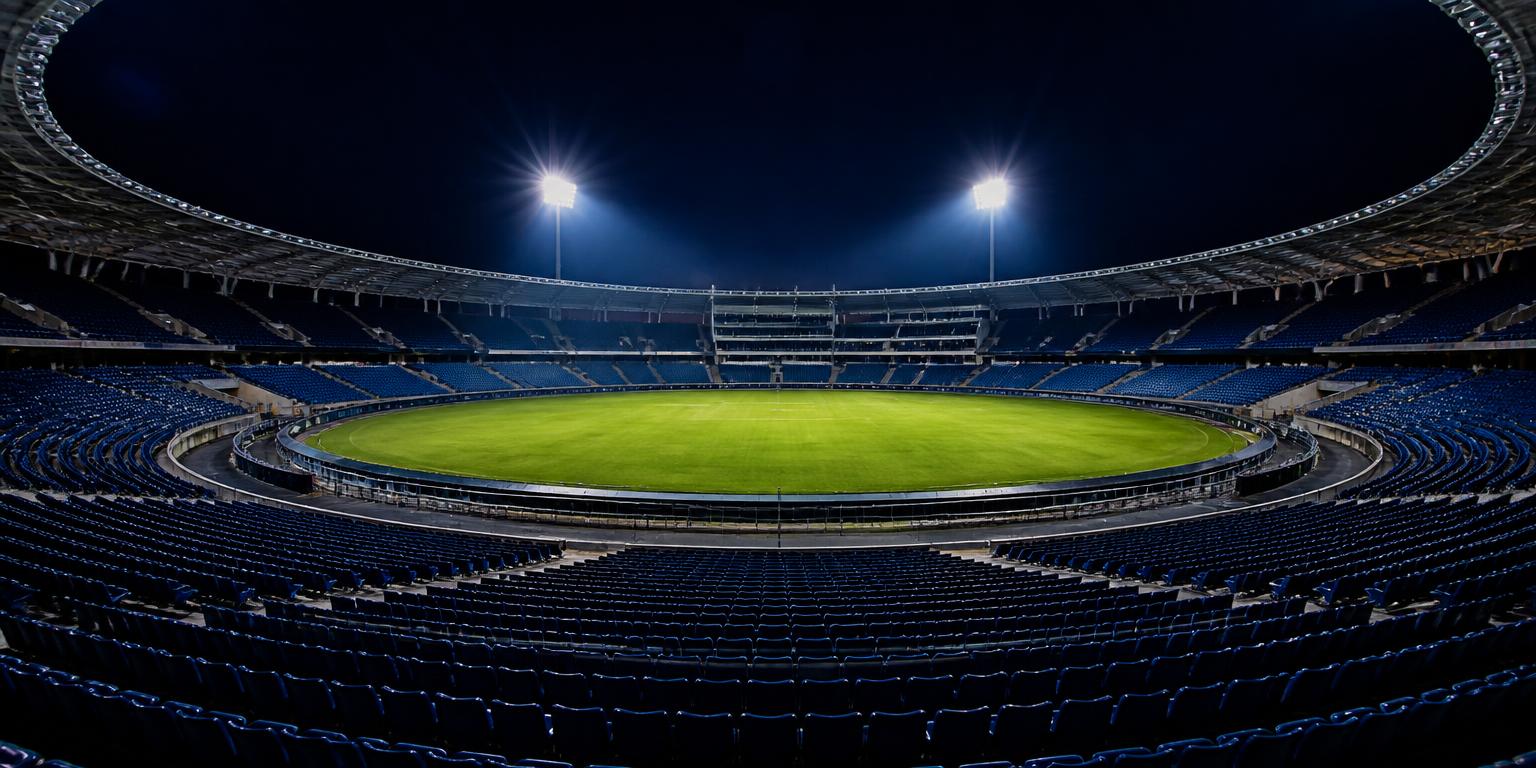Indian sports stadium under floodlights