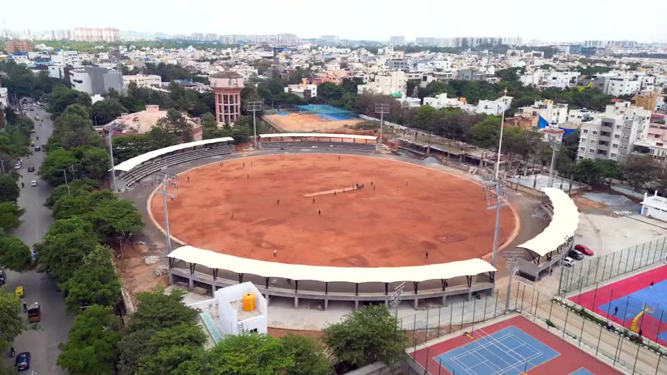 Aerial view of an Indian cricket stadium